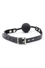 OHMAMA FETISH - BALL GAG IN SILICONE CON CINTURA IN PELLE (LUCCHETTO INCLUSO)