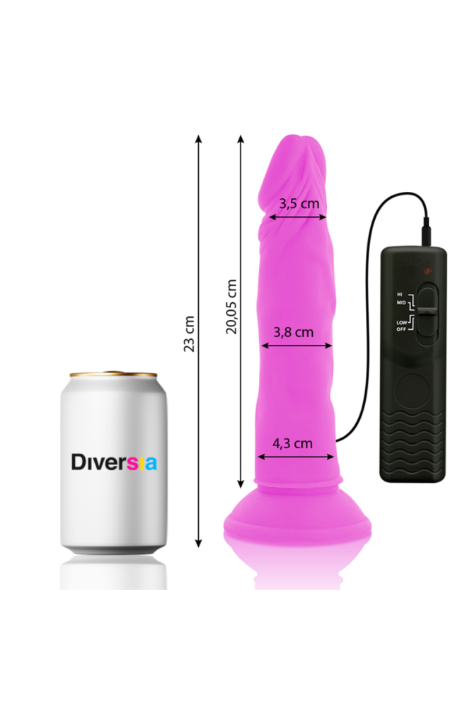 DIVERSIA - DILDO VIBRANTE FLESSIBILE VIOLA 23 CM -O- 4.3 CM