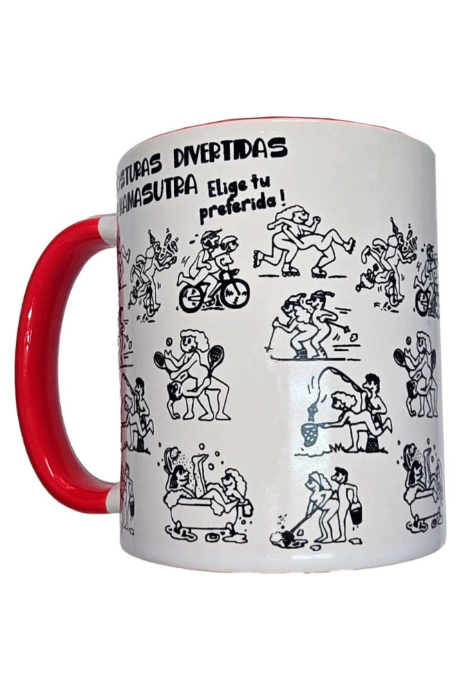 DIABLO PICANTE - TAZZA BIANCA CON MANICO ROSSO E POSIZIONI KAMASUTRA 370 ML