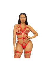 LEG AVENUE - KINK - IMBRACATURA CON O-RING CON BORCHIE TEDDY TAGLIA S - ROSSO