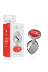 INTENSE - PLUG ANALE IN METALLO ALLUMINIO CON CRISTALLO ROSSO MISURA S