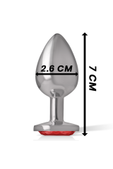 INTENSE - PLUG ANALE IN METALLO ALLUMINIO CON CRISTALLO ROSSO MISURA S