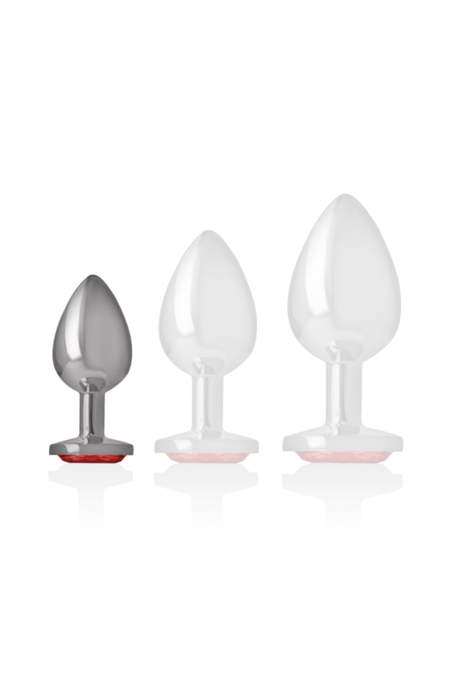 INTENSE - PLUG ANALE IN METALLO ALLUMINIO CON CRISTALLO ROSSO MISURA S