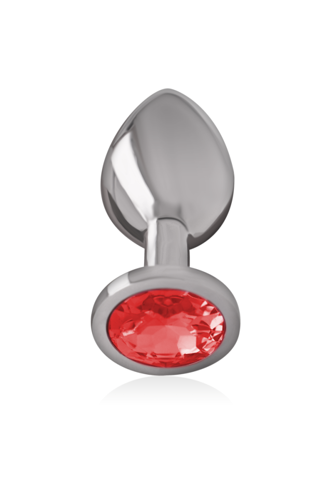 INTENSE - PLUG ANALE IN METALLO ALLUMINIO CON CRISTALLO ROSSO MISURA L