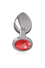 INTENSE - PLUG ANALE IN METALLO ALLUMINIO CON CRISTALLO ROSSO MISURA L
