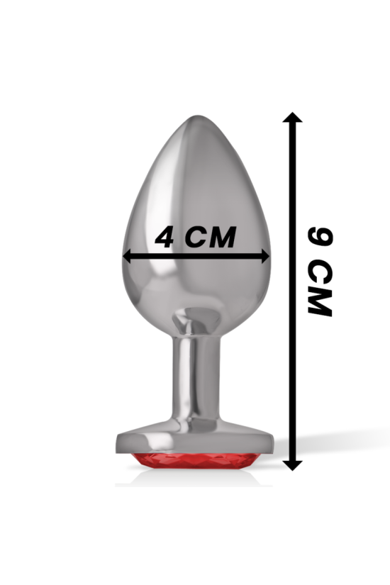 INTENSE - PLUG ANALE IN METALLO ALLUMINIO CON CRISTALLO ROSSO MISURA L