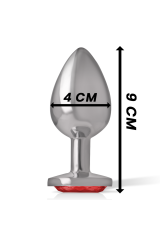 INTENSE - PLUG ANALE IN METALLO ALLUMINIO CON CRISTALLO ROSSO MISURA L