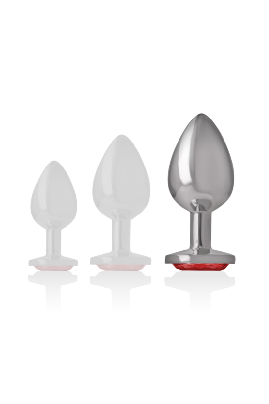 INTENSE - PLUG ANALE IN METALLO ALLUMINIO CON CRISTALLO ROSSO MISURA L