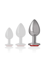 INTENSE - PLUG ANALE IN METALLO ALLUMINIO CON CRISTALLO ROSSO MISURA L
