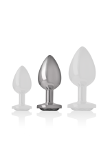 INTENSE - PLUG ANALE IN METALLO ALLUMINIO CON VETRO NERO TAGLIA M