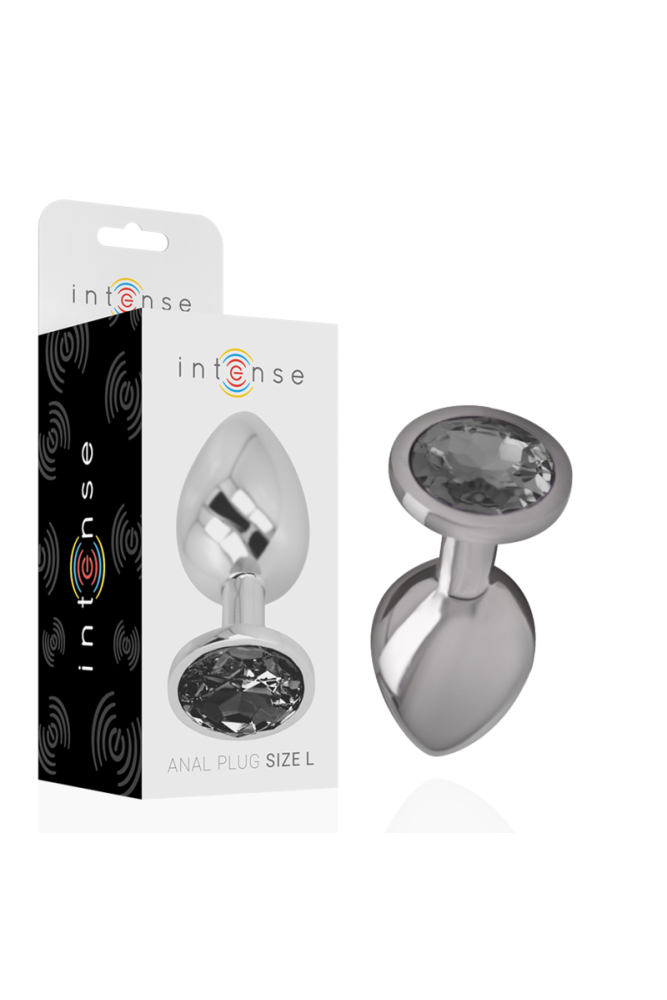 INTENSE - PLUG ANALE IN METALLO ALLUMINIO CON VETRO NERO TAGLIA L
