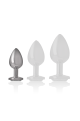 INTENSE - PLUG ANALE IN METALLO ALLUMINIO CON CRISTALLO ARGENTO MISURA S