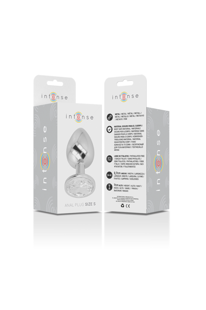 INTENSE - PLUG ANALE IN METALLO ALLUMINIO CON CRISTALLO ARGENTO MISURA S