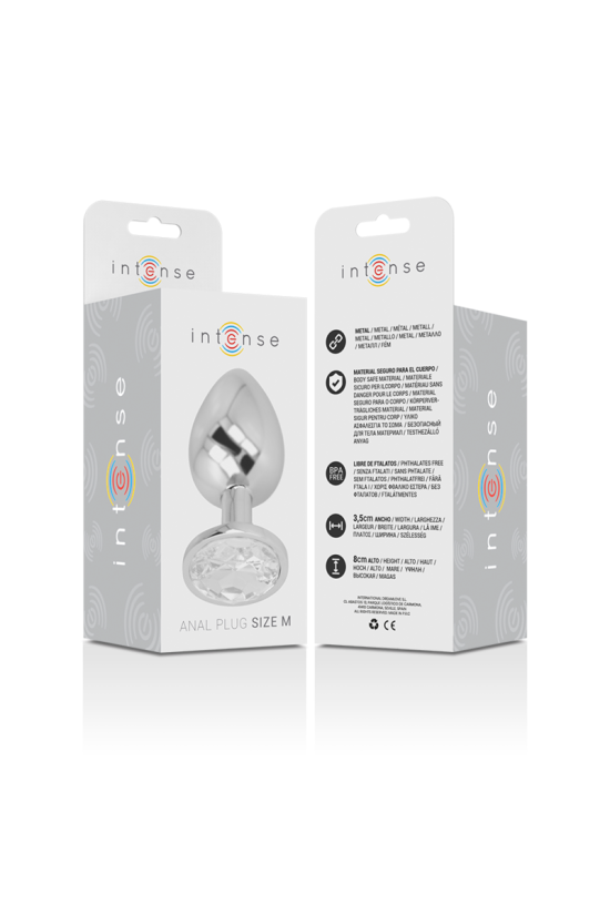 INTENSE - PLUG ANALE IN METALLO ALLUMINIO CON CRISTALLO ARGENTO TAGLIA M