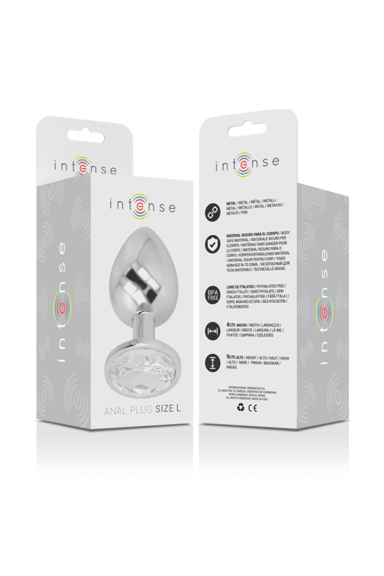 INTENSE - PLUG ANALE IN METALLO ALLUMINIO CON CRISTALLO ARGENTO MISURA L