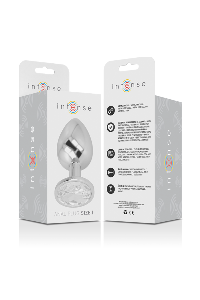 INTENSE - PLUG ANALE IN METALLO ALLUMINIO CON CRISTALLO ARGENTO MISURA L