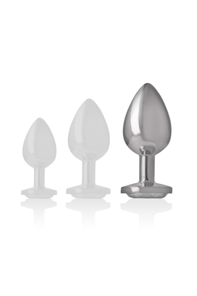 INTENSE - PLUG ANALE IN METALLO ALLUMINIO CON CRISTALLO ARGENTO MISURA L