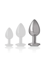 INTENSE - PLUG ANALE IN METALLO ALLUMINIO CON CRISTALLO ARGENTO MISURA L