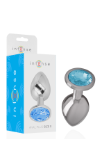 INTENSE - PLUG ANALE IN METALLO ALLUMINIO CON CRISTALLO BLU TAGLIA S