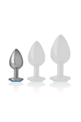 INTENSE - PLUG ANALE IN METALLO ALLUMINIO CON CRISTALLO BLU TAGLIA S