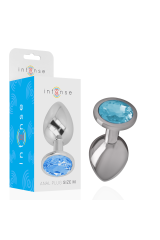 INTENSE - PLUG ANALE IN METALLO ALLUMINIO CON VETRO BLU TAGLIA M