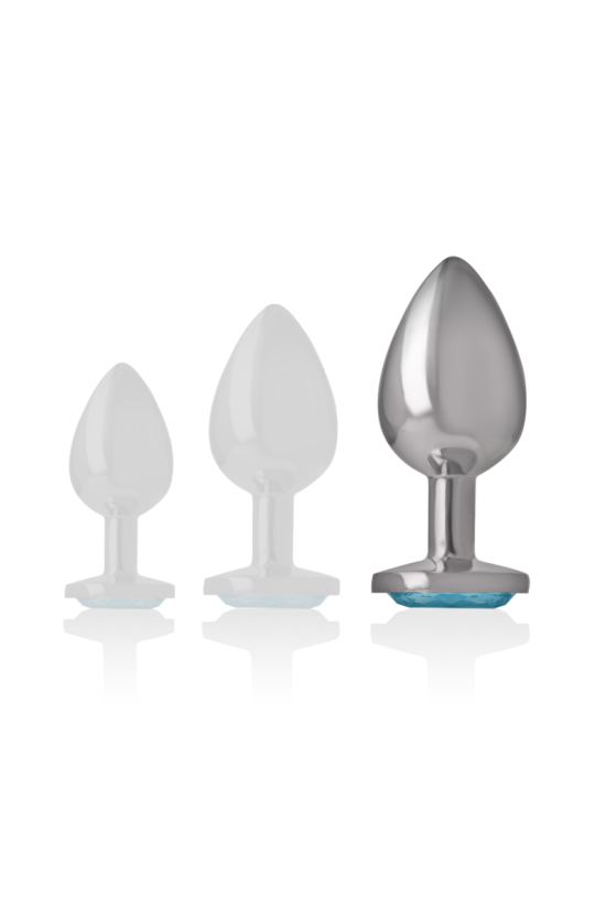 INTENSE - PLUG ANALE IN METALLO ALLUMINIO CON CRISTALLO BLU TAGLIA L