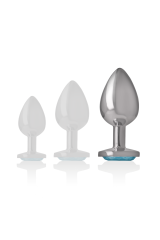 INTENSE - PLUG ANALE IN METALLO ALLUMINIO CON CRISTALLO BLU TAGLIA L