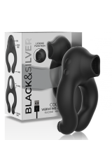 BLACK&SILVER - ANELLO VIBRATORE IN SILICONE 3 MOTORI RICARICABILE NERO