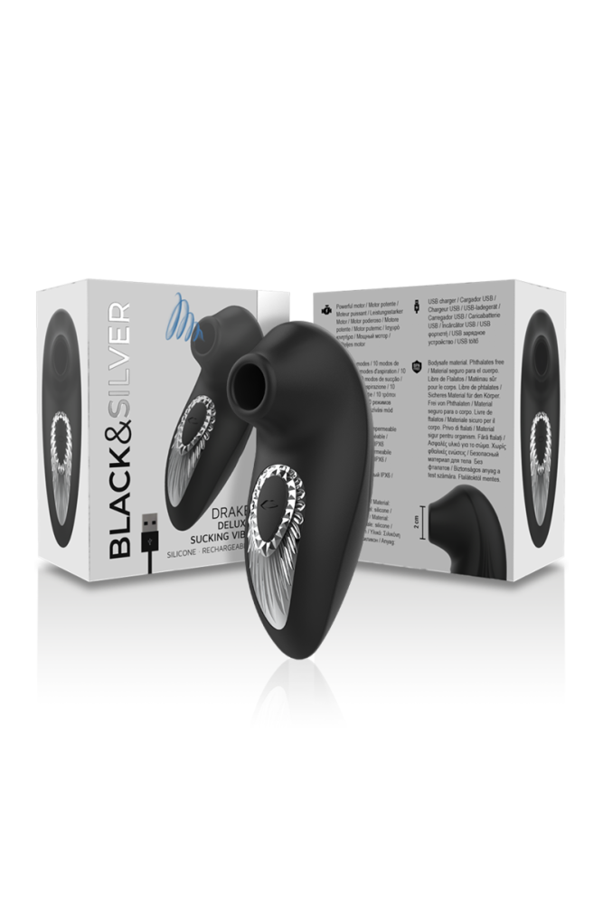 BLACK&SILVER - DRAKE DELUXE SUCKING VIBE RICARICABILE IN SILICONE NERO
