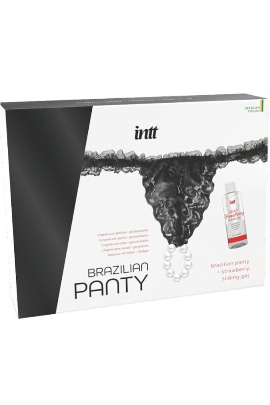 INTT RELEASES - SLIP NERO BRASILIANO CON PERLE E GEL LUBRIFICANTE 50 ML