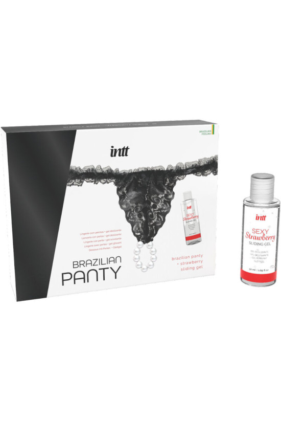 INTT RELEASES - SLIP NERO BRASILIANO CON PERLE E GEL LUBRIFICANTE 50 ML