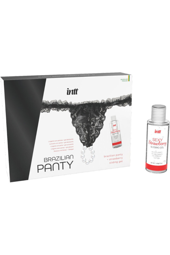 INTT RELEASES - SLIP NERO BRASILIANO CON PERLE E GEL LUBRIFICANTE 50 ML