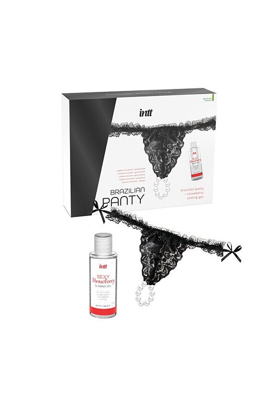 INTT RELEASES - SLIP NERO BRASILIANO CON PERLE E GEL LUBRIFICANTE 50 ML