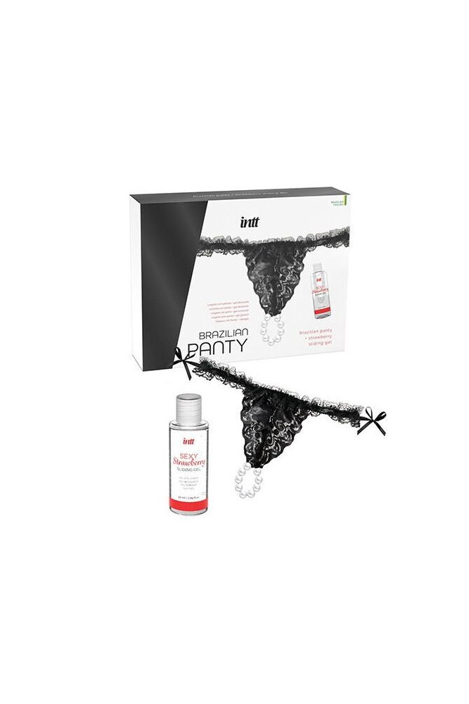 INTT RELEASES - SLIP NERO BRASILIANO CON PERLE E GEL LUBRIFICANTE 50 ML