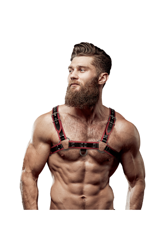 FETISH SUBMISSIVE ATTITUDINE - IMBRACATURA PER IL PETTO IN ECOPELLE DA UOMO NERA/ROSSA