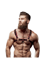 FETISH SUBMISSIVE ATTITUDINE - IMBRACATURA PER IL PETTO IN ECOPELLE DA UOMO NERA/ROSSA