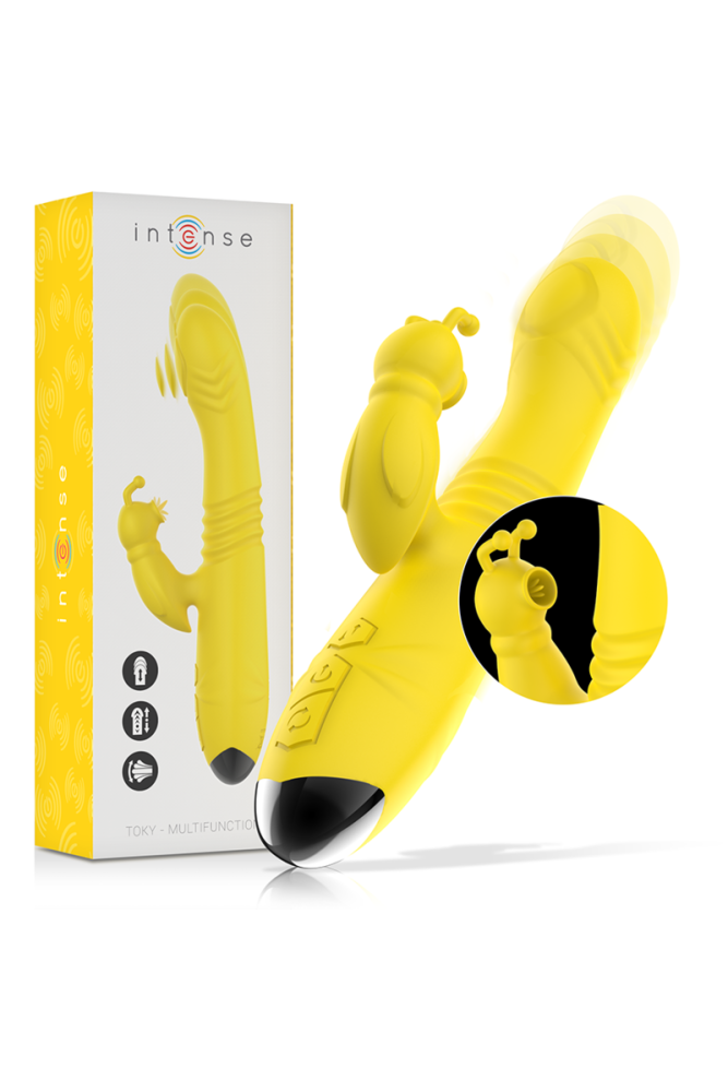 INTENSE - VIBRATORE MULTIFUNZIONE TOKY UP & DOWN CON STIMOLATORE CLITORALE GIALLO