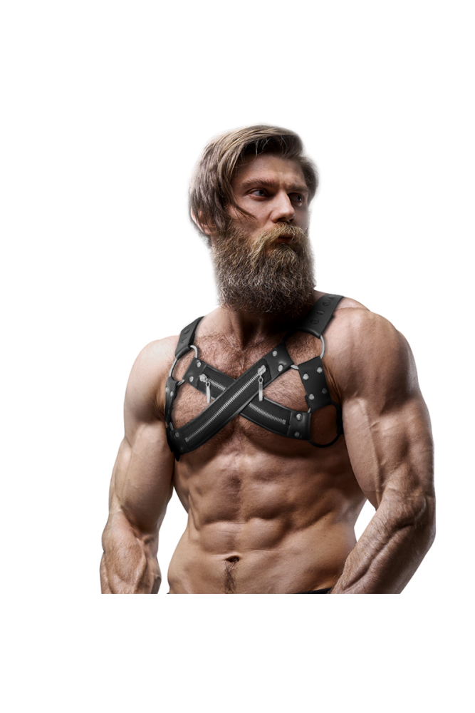 FETISH SUBMISSIVE ATTITUDE - IMBRACATURA BULLDOG IN NEOPRENE REGOLABILE CON CERNIERE PER UOMINI