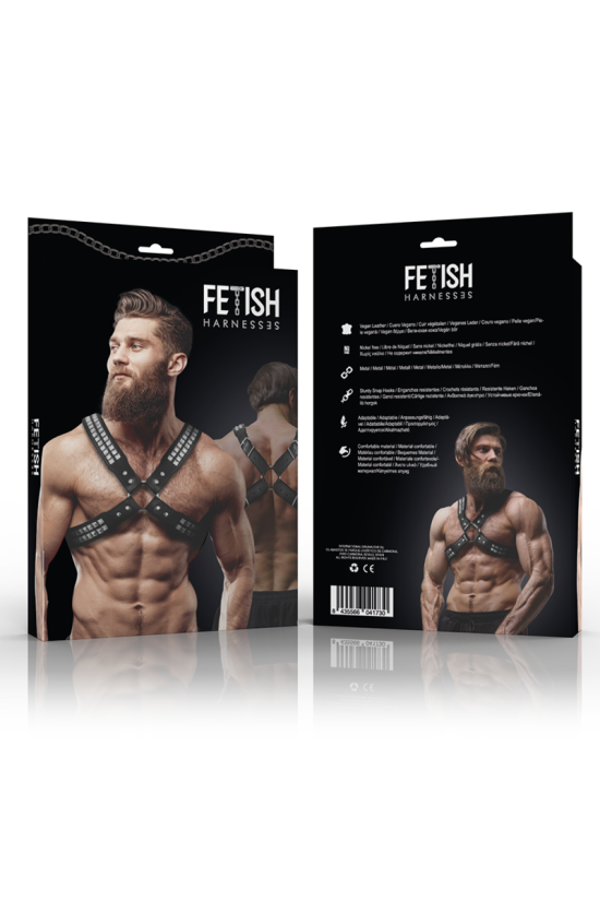 FETISH SUBMISSIVE ATTITUDE - IMBRACATURA IN ECOPELLE CON PETTO INCROCIATO DA UOMO CON RIVETTI