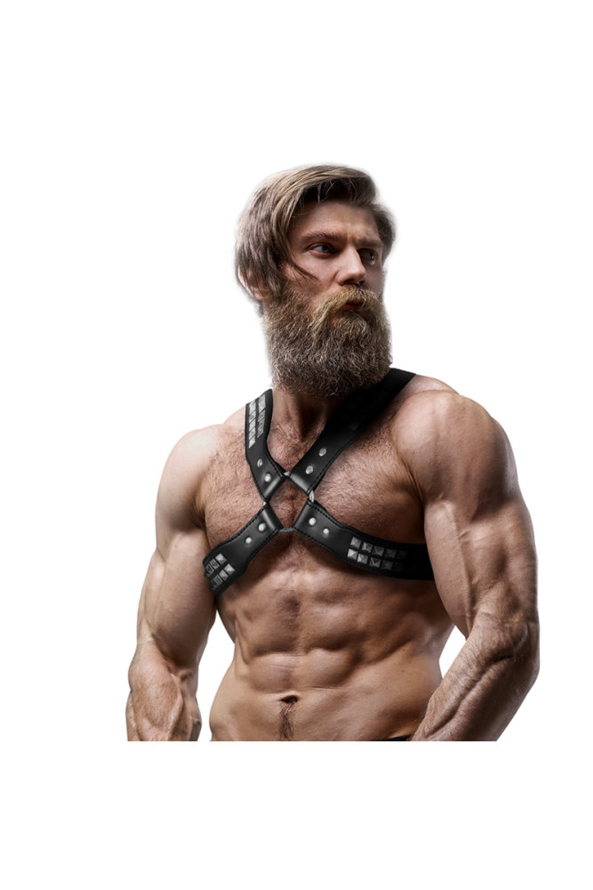 FETISH SUBMISSIVE ATTITUDE - IMBRACATURA IN ECOPELLE CON PETTO INCROCIATO DA UOMO CON RIVETTI