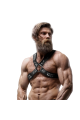 FETISH SUBMISSIVE ATTITUDE - IMBRACATURA IN ECOPELLE CON PETTO INCROCIATO DA UOMO CON RIVETTI