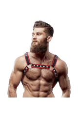 FETISH SUBMISSIVE ATTITUDINE - IMBRACATURA PER BULLDOG IN ECOPELLE DA UOMO NERA/ROSSA