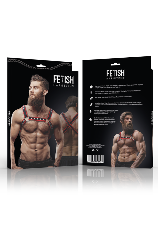 FETISH SUBMISSIVE ATTITUDINE - IMBRACATURA PER BULLDOG IN ECOPELLE DA UOMO NERA/ROSSA