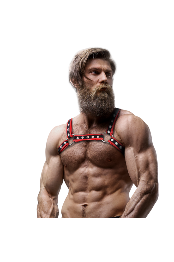 FETISH SUBMISSIVE ATTITUDINE - IMBRACATURA PER BULLDOG IN ECOPELLE DA UOMO NERA/ROSSA