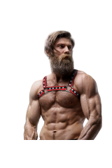 FETISH SUBMISSIVE ATTITUDINE - IMBRACATURA PER BULLDOG IN ECOPELLE DA UOMO NERA/ROSSA