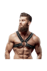 FETISH SUBMISSIVE ATTITUDINE - IMBRACATURA PER IL PETTO IN ECOPELLE INCROCIATA DA UOMO CON BORCHIE