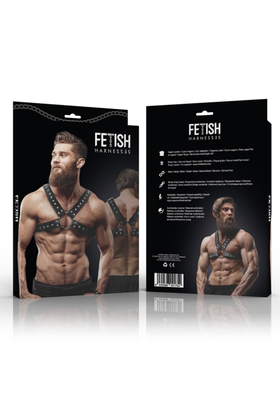 FETISH SUBMISSIVE ATTITUDINE - IMBRACATURA PER IL PETTO IN ECOPELLE INCROCIATA DA UOMO CON BORCHIE