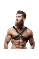 FETISH SUBMISSIVE ATTITUDE - IMBRACATURA REGOLABILE IN ECOPELLE PER UOMO CON INCROCIO PER BULLDOG