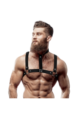 FETISH SUBMISSIVE ATTITUDINE - IMBRACATURA REGOLABILE IN ECOPELLE CON COLLANA PER UOMO