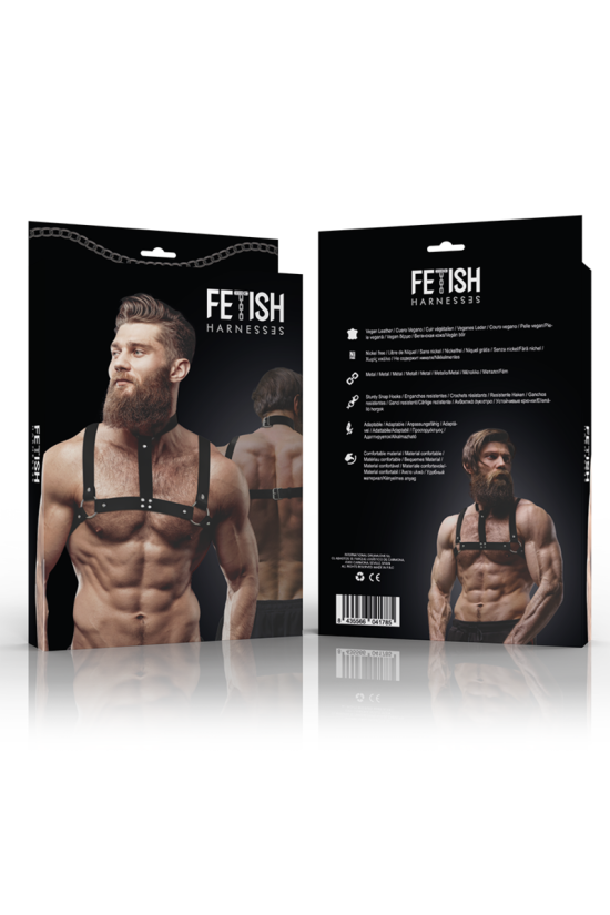 FETISH SUBMISSIVE ATTITUDINE - IMBRACATURA REGOLABILE IN ECOPELLE CON COLLANA PER UOMO